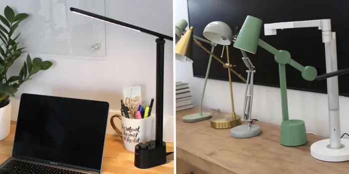 modern LED desk lamp setup reducing eye strain in workspace