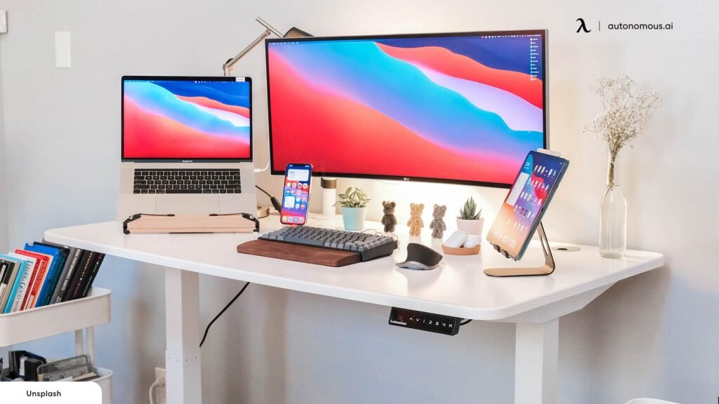 modern ergonomic home office desk setup designed for productivity and comfort