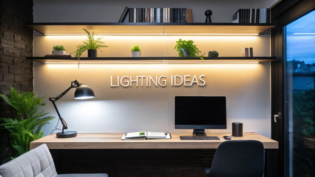 LED desk lamp lighting a modern computer workspace designed to reduce eye strain