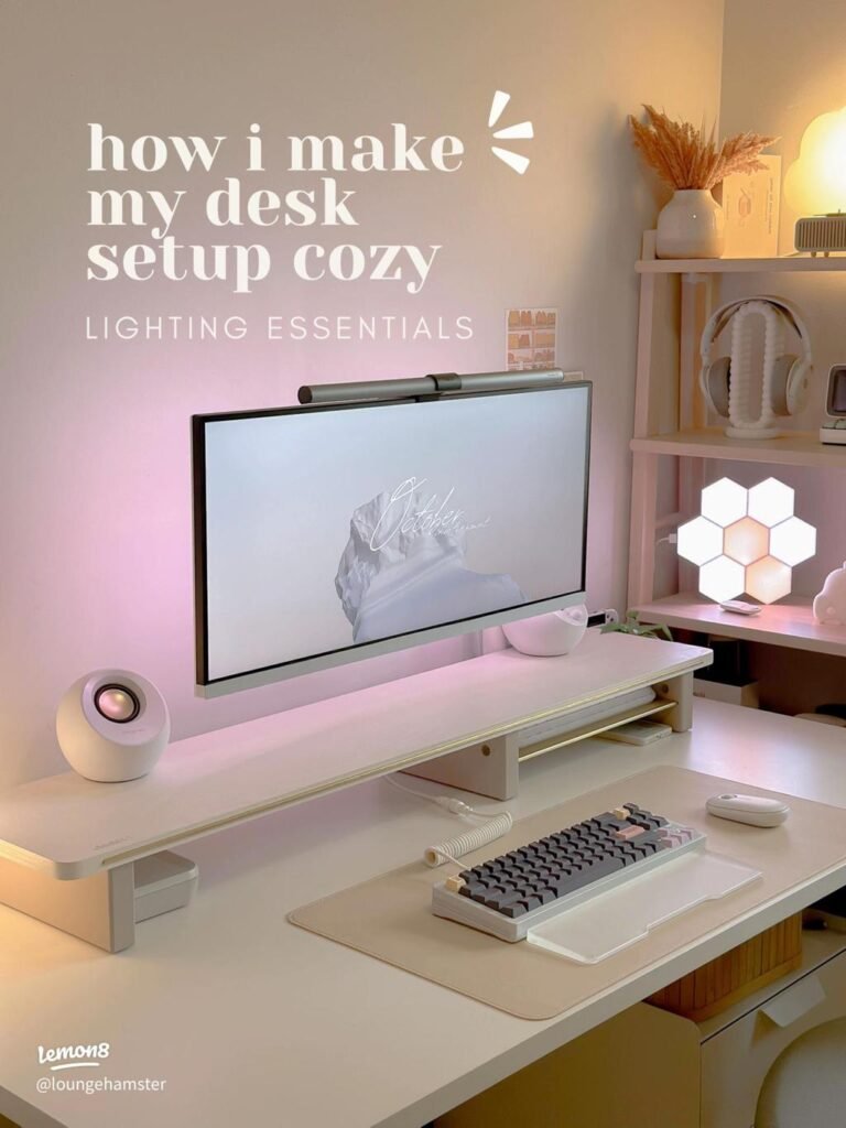 best desk lighting setup for eye strain with soft balanced lighting
