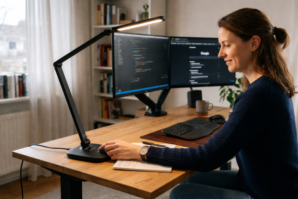desk lamp brightness adjustment for eye comfort workspace