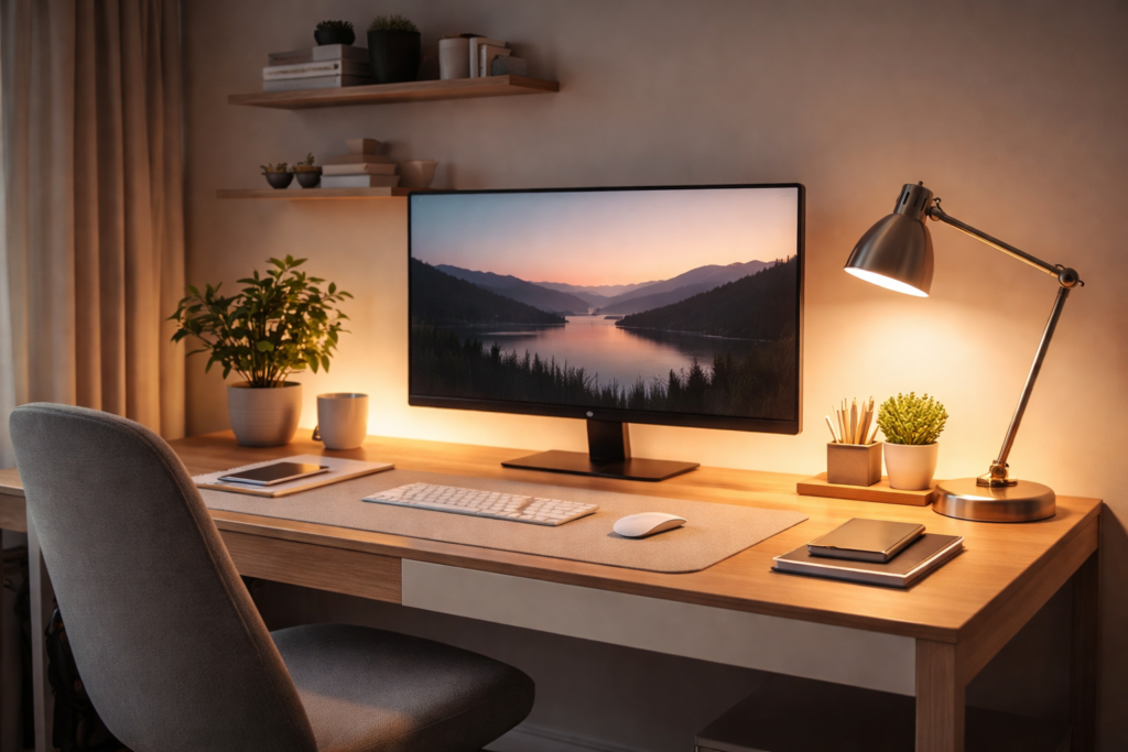 best desk lighting setup for computer work to reduce eye strain