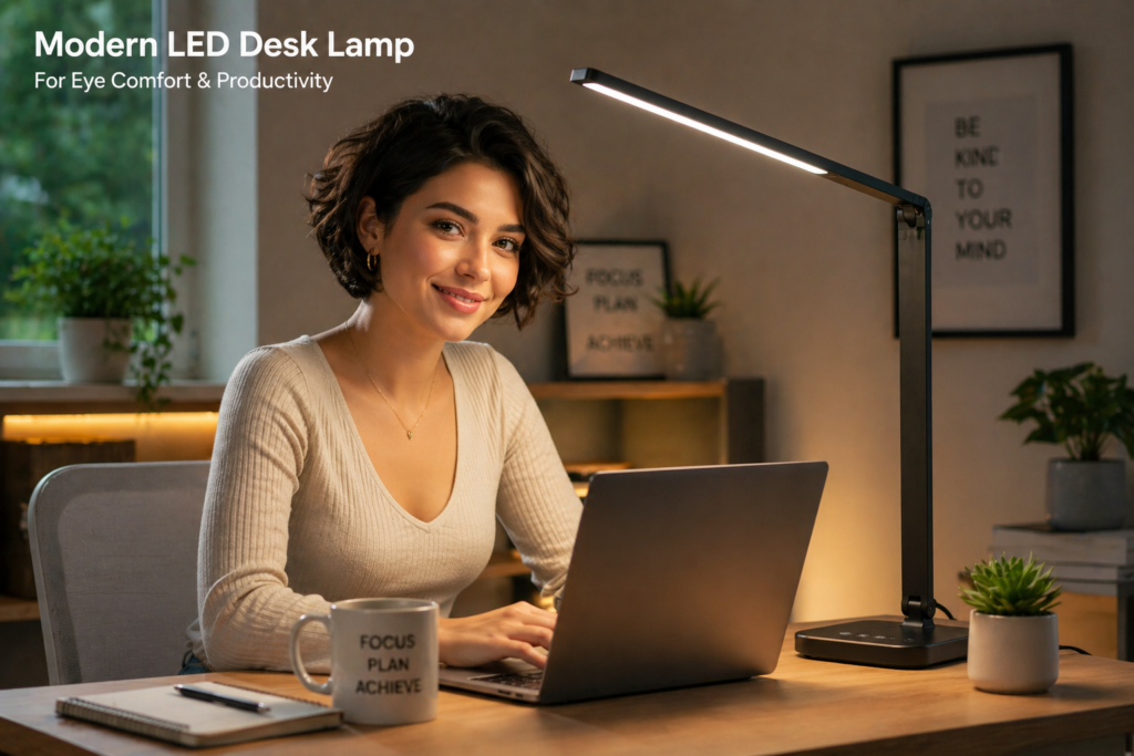 Modern LED desk lamp for eye comfort and productivity