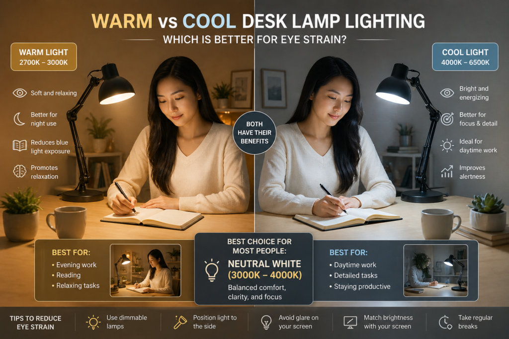 warm vs cool desk lamp lighting comparison for eye strain workspace