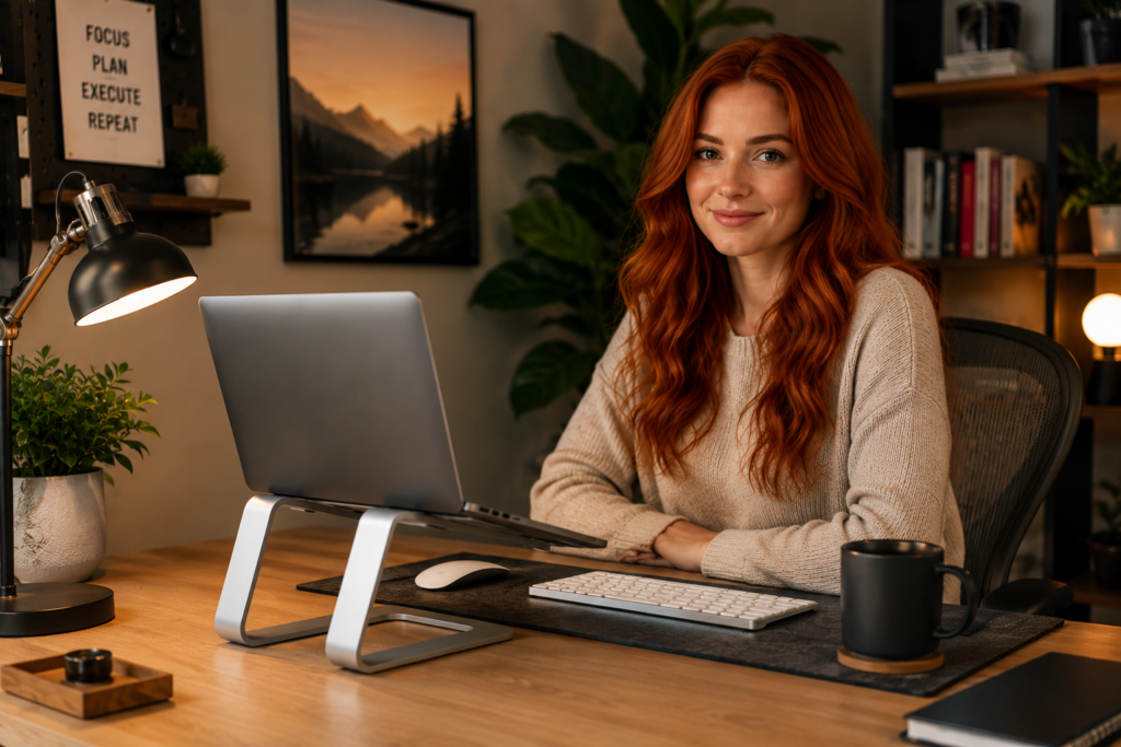 Modern ergonomic laptop stand setup for better posture and neck comfort